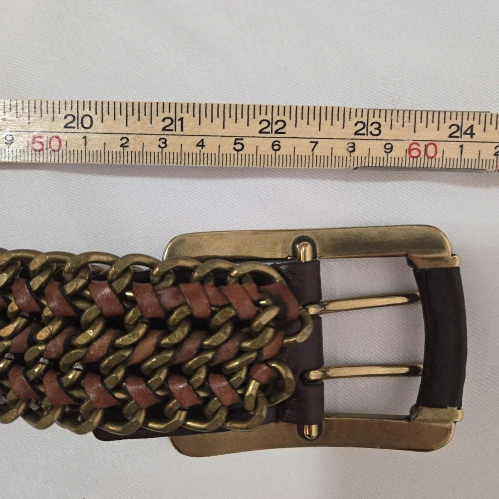 Vintage Michael Kors Heavy Brass Chain Woven Leather Belt 44